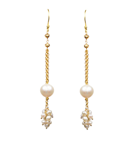 Double Pearl Dangle Vermeil Earrings