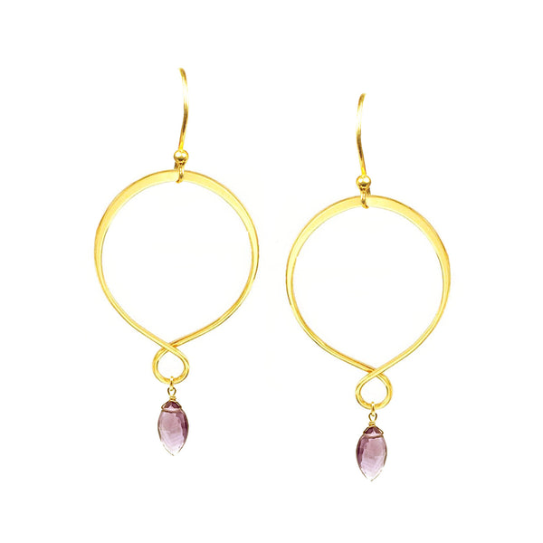 Double Circle With Amethyst Drop Earrings