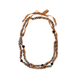 Peacock Pearl & Smoky Topaz Light Brown Fabric Tie Necklace