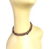 Peacock Pearl & Smoky Topaz Light Brown Fabric Tie Necklace
