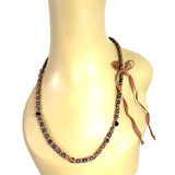 Peacock Pearl & Smoky Topaz Light Brown Fabric Tie Necklace