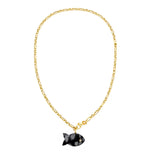 Midnight Sea Snow Flake Agate Fish Necklace