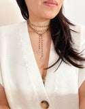 Garnet with Rose Quartz Drops Lariat Necklace