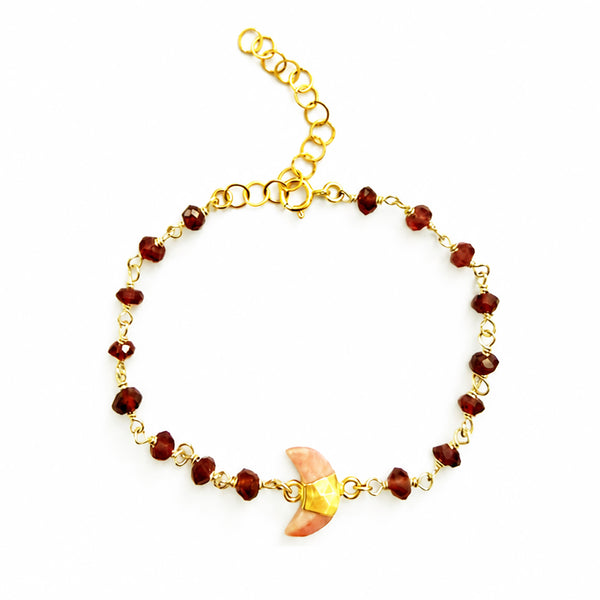 Garnet and Pink Opal Crescent Moon Bracelet