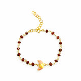 Garnet and Pink Opal Crescent Moon Bracelet