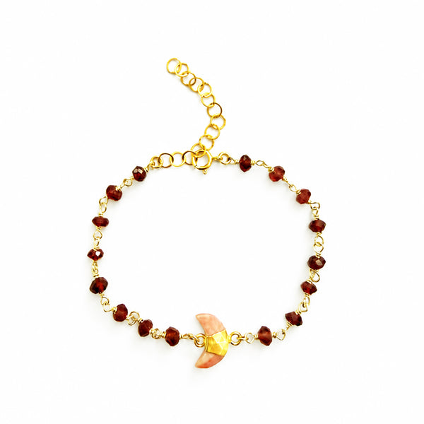Garnet and Pink Opal Crescent Moon Bracelet