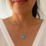 Carved Amazonite Heart with White Topaz Center Necklace