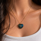 Carved Labradorite Heart with Aquamarine Center Necklace
