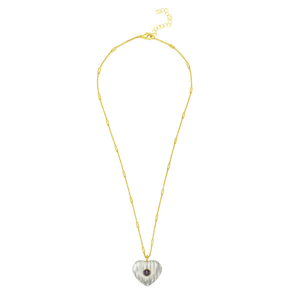 Carved White Topaz Heart with Amethyst Center Necklace