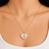 Carved White Topaz Heart with Amethyst Center Necklace