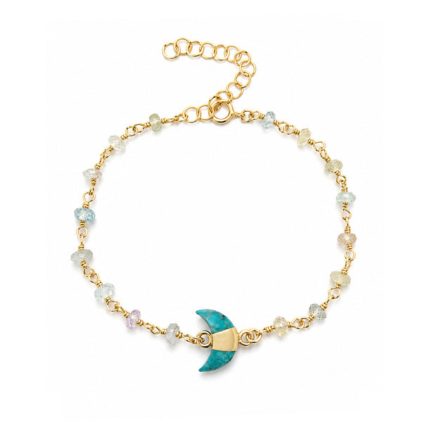 Aquamarine and Turquoise Crescent Moon Bracelet