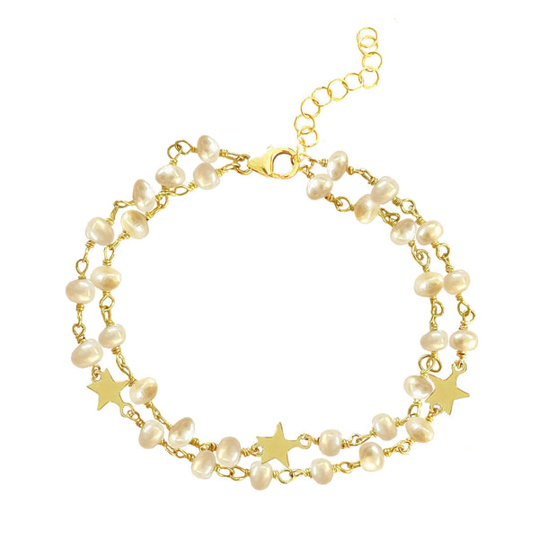 Freshwater Pearl and Star Charm Bracelet