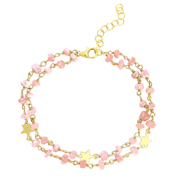 Pink Rhodocrosite and Star Charm Bracelet