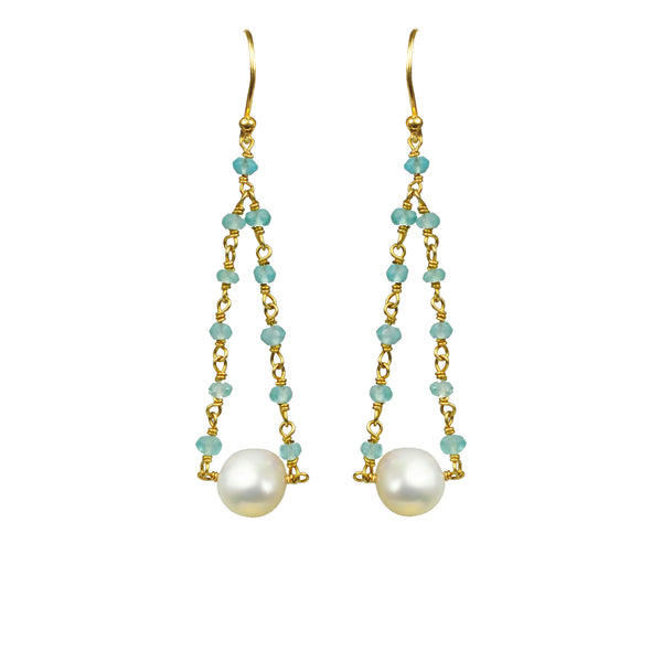Aquamarine Pearl Pendulum Vermeil Earrings
