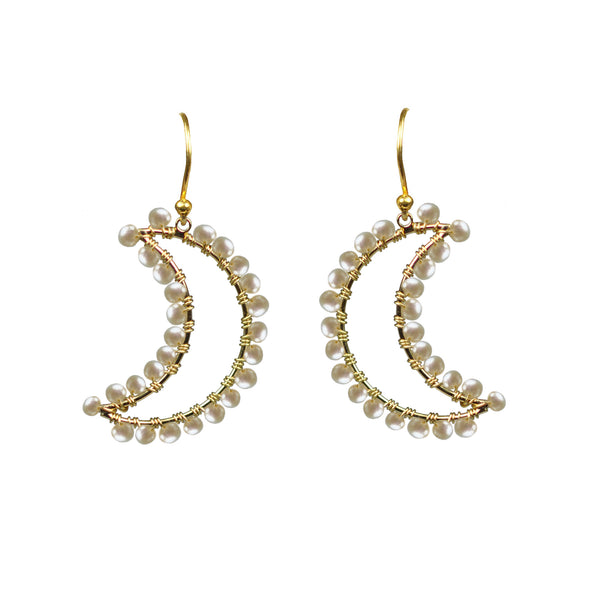 Freshwater Pearl Crescent Moon Vermeil Earrings