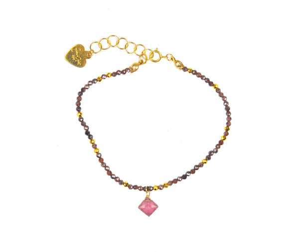 Garnet and Tourmaline Drop Delicate Bracelet