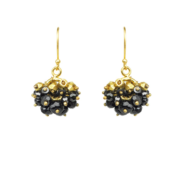 Black Spinel Gold Nugget Cluster Vermeil Earrings