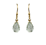 Green Amethyst Carved Leaf Vermeil Earrings