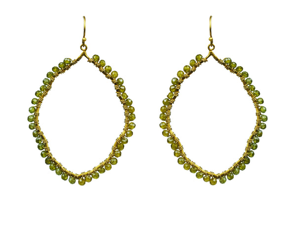 Green Tourmaline Organic Hoop Vermeil Earrings