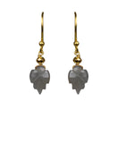 Grey Moonstone Carved Leaf Vermeil Earrings