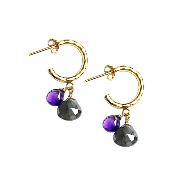 Amethyst and Labradorite Hoop Earrings