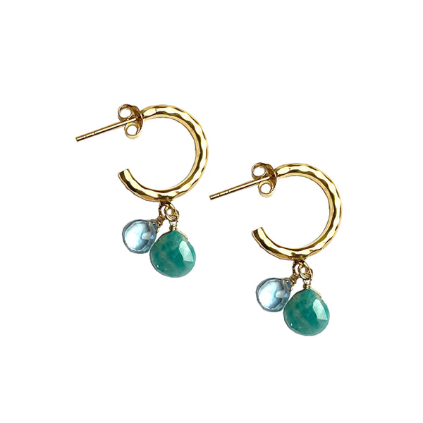 Aquamarine and Amazonite Hoop Earrings