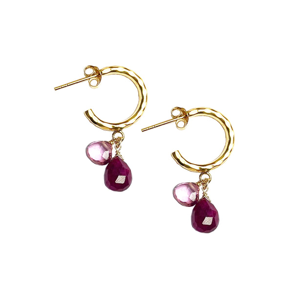 Pink Sapphire and Ruby Hoop Earrings
