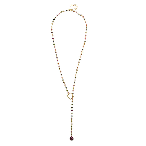 Mixed Tourmaline With Ruby Drop Necklace