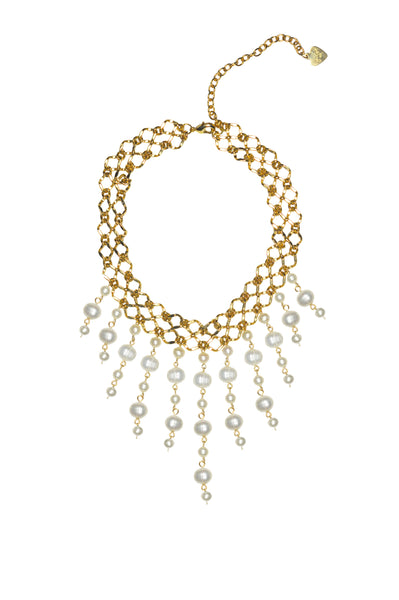 Pearl Woven Chain Bib Necklace
