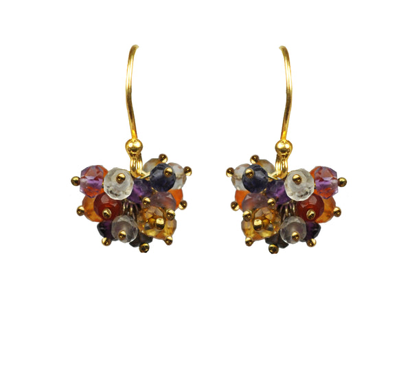 Mixed Sapphire Cluster Vermeil Earrings