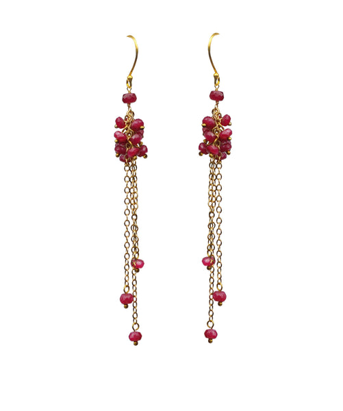 Ruby Cluster Shoulder Duster Vermeil Earrings