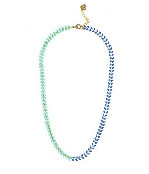 Navy And Turquoise Enamel Chevron Necklace